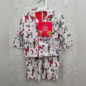 New Dr. Seuss Grinch Christmas Unisex Kids Button Down Coat Pajama Set, 2pc